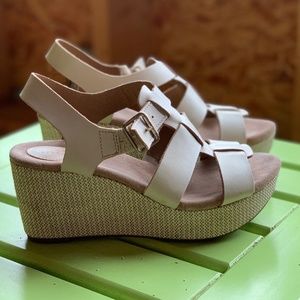 Clarks Tan Platform Wedge Sandal